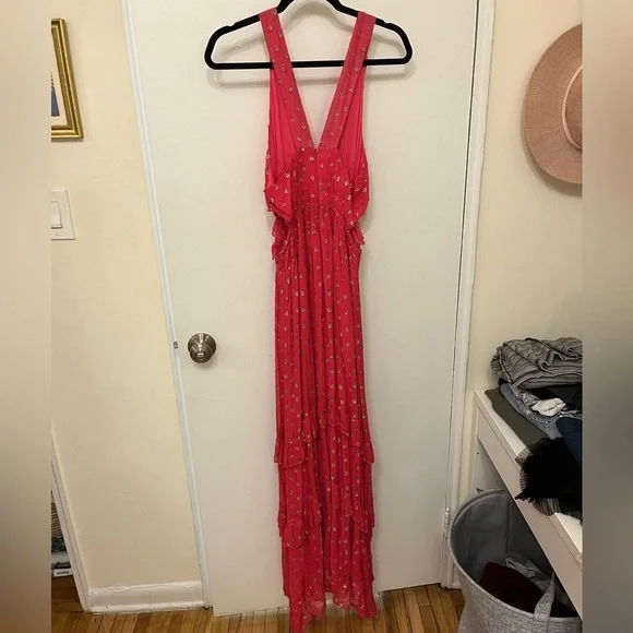 NWT Pink Tiered Shimmer Metallic Dress size Large - Picture 5 of 11